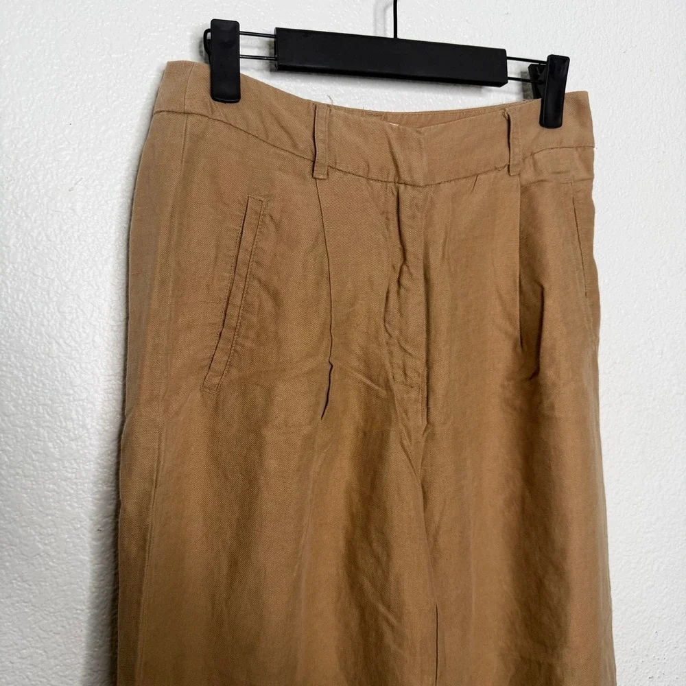 Wilfred Aritzia Linen Blend Wide Leg Pleated Trousers Brown Tan Size 4